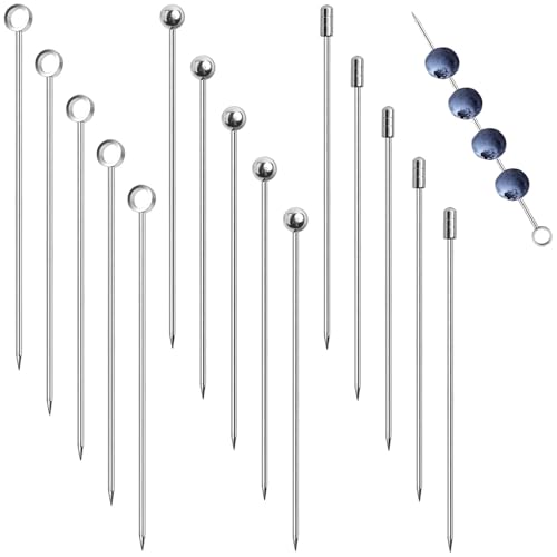 Aililong Cocktailspieß Set aus 15 Edelstahl Reusable Lange Zahnstocher mit 3 Formen, Perfektes Barman Zubehör für Cocktail Partys oder Barbecue Snacks, Club Sandwiches. von Aililong