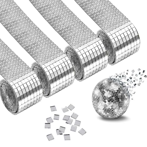 Aililong Spiegel Mosaik Selbstklebend - 4 Rollen 5856 Stück 5 x 5 mm Mosaikfliesen Selbstklebend für Ihre DIY Projekte - Dekorieren Sie Bad und KTV mit Spiegel Mosaik von Aililong