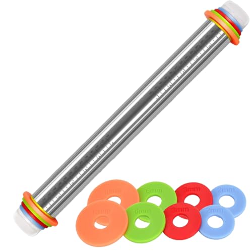 Aililong Teigroller Edelstahl mit einstellbarer Teigdicke und Nudelholz aus Edelstahl, Anti-Haft Backzubehör mit Skaleneinteilung - 43,5 cm Nudelholz von Aililong