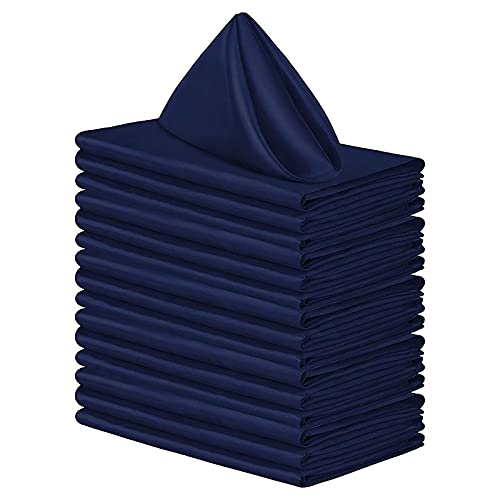 Ailler 20 x Servietten, Baumwolle, 40 x 40 cm, Servietten aus maschinenwaschbarem Stoff, weiche Servietten, Hochzeit, quadratische Servietten aus Satin – Marineblau von Ailler