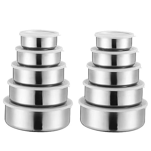 Ailovone 10 Stück Edelstahl Rührschüssel Set Rutschfest Salatschüsseln Frischhalteschüssel Stapelbar Rührschüsseln Organizer ideal zum Mischen und Servieren (g1) von Ailovone