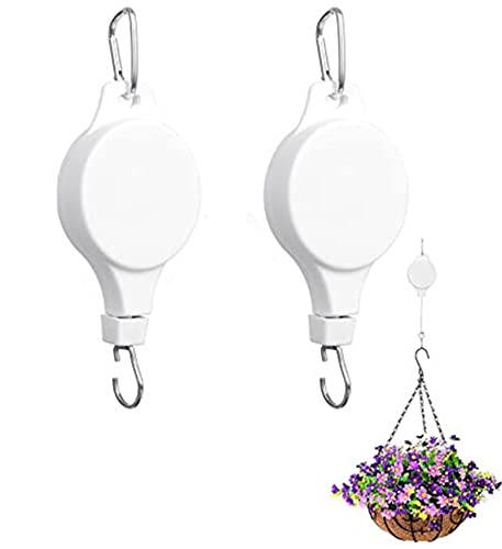 Ailovone Aufhängung Pflanzenlift Pflanzenrollen Haken Teleskop Haken Blumenampel Pflanzenlift Verstellbarer Pull Down Aufhänger Riemenscheibe Blumenkorb Deko (Weiß-2PCS) von Ailovone