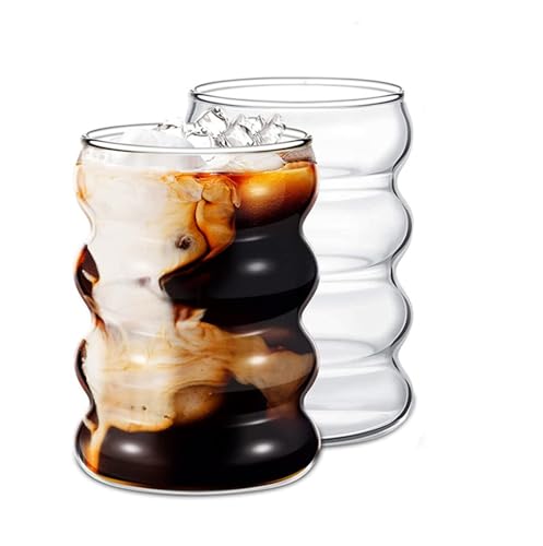 Ailovone Bubble Gläser 2 Stück 350 ml Eiskaffeegläser Klare Glasbecher Dessertgläser Teeglas Trinkgläser aus Glas Wassergläser für Cocktails Whiskey Tee Soda Kaffee (2pcs) von Ailovone