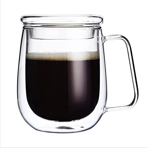 Ailovone Doppelwandige Kaffeetassen aus Gläser Thermogläser mit mit Deckel Cappuccino Gläser mit Henkel hitzebeständiger Thermobecher für Cappuccino, Latte, Teegetränke (300ml) von Ailovone