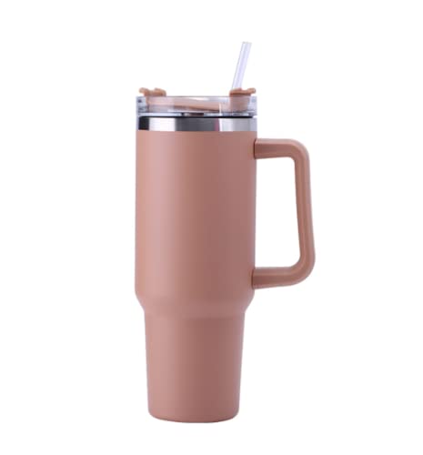 Ailovone Edelstahl Isolierter Becher 40oz 1200ml Thermobecher mit Strohhalm Tragbare Autobecher Vakuumisolierter Reisebecher Mit Deckel Und Griff Reisebecher Für Kalte Heiße Getränke (Braun) von Ailovone