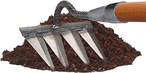 Ailovone Garden Harke Metall Gartenhacke Dethatcher Rake Multiharke Laubbesen Laubrechen Rasenrechen Handheld Ganzstahl Gehärtete Hohlhacke Schwerlastzinkenrechen aus Metall(4 Zähne) von Ailovone