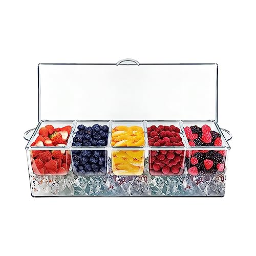 Ailovone Gekühltes Garniertablett Gekühlter Gewürzserver Abnehmbarer Eisgekühlter Gewürz Servierbehälter mit 5 Fächern Transparenter Behälter Mit Organizer für Gemüse und Obst (c1) von Ailovone