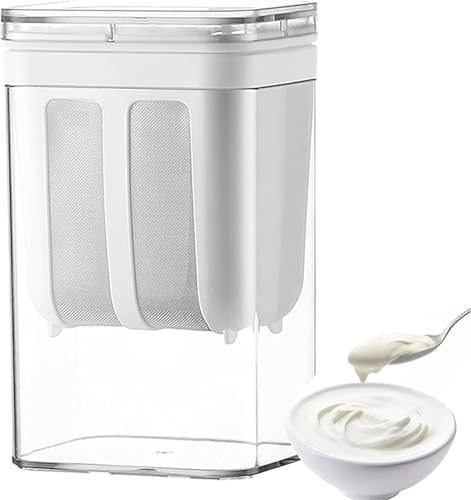 Ailovone Griechisches Joghurtsieb Waschbar Molkeabscheider mit Deckel Joghurt Sieb 1100ml Kapazität Joghurtbereiter Mit Edelstahl Netzsiebe Zum Filtern von Saft Milch (1100ml) von Ailovone