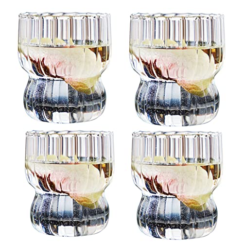 Ailovone Kaffeeglas Teeglas 4 Stück Vertikale Streifen Design Gläser Borosilikatglas Kaffeetassen Dessertgläser Trinkflaschen Perfekt für Latte, Cappuccino, Americano, Tee und Getränke (4) von Ailovone