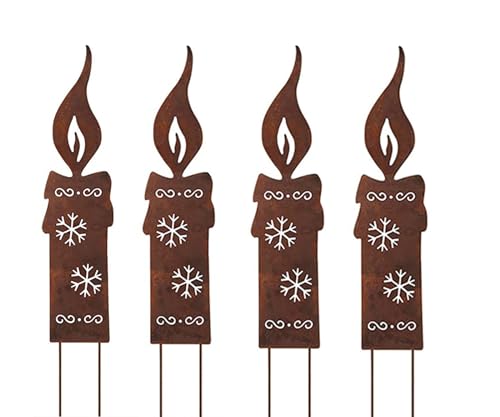 Ailovone Rostiges Kerzen Gartenstecker Weihnachten 4 Stück Metall Garten Roststecker Herbstdeko Gartendeko Weihnachtsdeko Deko zum Advent Weihnachten Draußen (A2-4PCS) von Ailovone