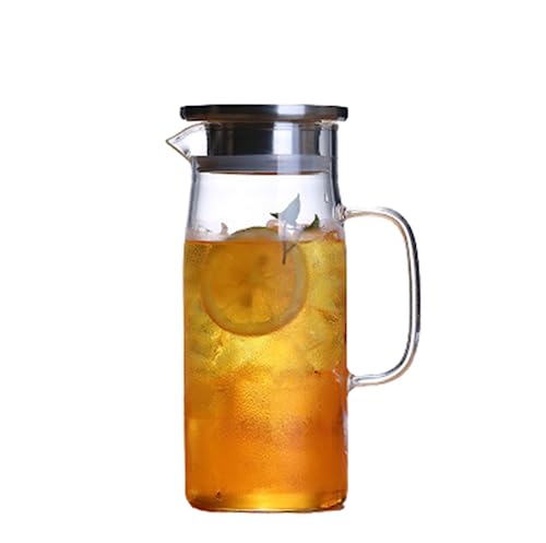 Ailovone Wasserkaraffe aus Glas Glaskaraffe mit Deckel Wasserkrug Gedickter Kessel aus Borosilikatglas Getränkekrug für Kühlschrank Milchsaft Tee Kaffee Limonade (Edelstahl-Deckel, 1000ML) von Ailovone