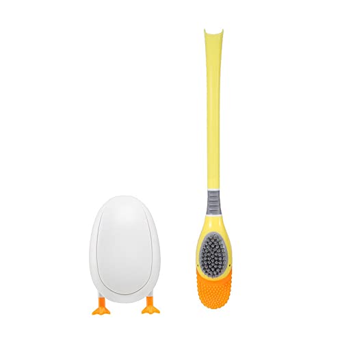 Ailovone Wc Bürste Toilettenbürste Silikon Langstielige Wandmontierte Toilettenbürste Creative Silicone Toilet Brush mit Abflusssockel Keine Sackgassen WC-Bürste und Toilettenbürstenhalter(Gelb) von Ailovone