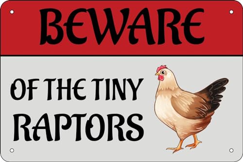 Metallschild "Beware of the Tiny Raptors Chicken" – Hühnerstallzubehör, 20,3 x 30,5 cm von AimQurt
