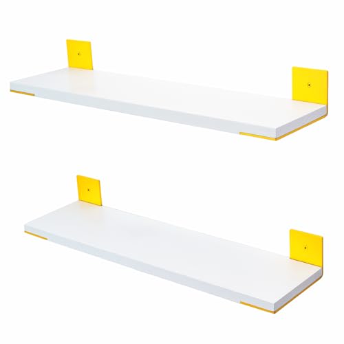 Aimato Wandregal 60cm 2er Set, Massivholz Hängeregale mit Stahlwinkel, 15kg Tragkraft Dekor-Regal für Wohnzimmer, Schlafzimmer & Büro, wahlweise in Weiß/Schwarz/Naturholz von Aimato