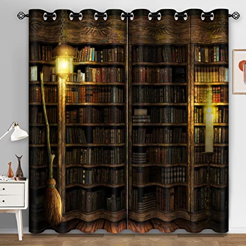 Aimego Vintage-Bücherregal-Vorhänge, 213 cm lang, Verdunkelungsvorhänge für Schlafzimmer, Arbeitszimmer, Retro-Fenster, Wohnzimmer, Vorhänge, Wohnheim-Dekoration (Braun Schwarz), 42 x 84 cm von Aimego