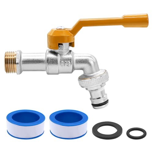AIMEKE 1/2 Zoll und 3/4 Zoll Wasserhahn Garten Messing Kugelhahn Aussen Frostsicher -20℃ Auslaufhahn Hitzebeständig 120℃ Außenwasserhahn mit Schlauchanschlüsse (Gelb-A, 1/2 Zoll) von Aimeke