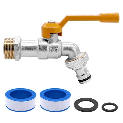 AIMEKE 1/2 Zoll und 3/4 Zoll Wasserhahn Garten Messing Kugelhahn Aussen Frostsicher -20℃ Auslaufhahn Hitzebeständig 120℃ Außenwasserhahn mit Schlauchanschlüsse (Gelb-A, 3/4 Zoll) von Aimeke