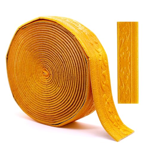 Aimeke Zierleisten Selbstklebend Bordüre Wand Stuckleisten Selbstklebend Tapetenbordüre 10m × 7,8cm × 5mm Wasserdicht 3D Bordüre für Fliesen Flur Decke Ecke Linie (Gold) von Aimeke