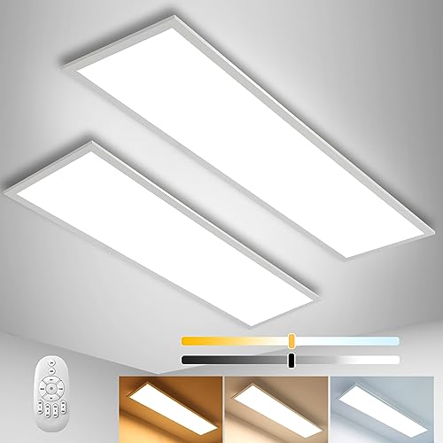 2PCS Dimmbar LED Deckenleuchte Panel 100x25 cm mit Fernbedienung, 28W Deckenpanel mit Stark Leuchtkraft Licht, 2700K - 6500K Warmweiß Kaltweiß Tageslicht Dünn Deckenlampe für Büro Werkstatt Wohnzimmer von Aimosen