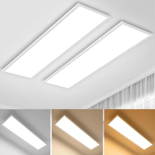 2PCS Dimmbar LED Deckenleuchte Panel 100x25 cm mit Fernbedienung, 28W Deckenpanel mit Stark Leuchtkraft Licht, 2700K - 6500K Warmweiß Kaltweiß Tageslicht Dünn Deckenlampe für Büro Werkstatt Wohnzimmer von Aimosen
