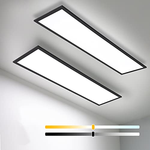 2PCS Dimmbare Deckenleuchte LED Panel 100x25 cm mit Speicherfunktion, Schwarz, 28W Rechteckig Leuchten Deckenlampe 2700K-6500K Warm Natur Kalt Weiß Deckenpanel für Schlafzimmer Wohnzimmer Küche von Aimosen