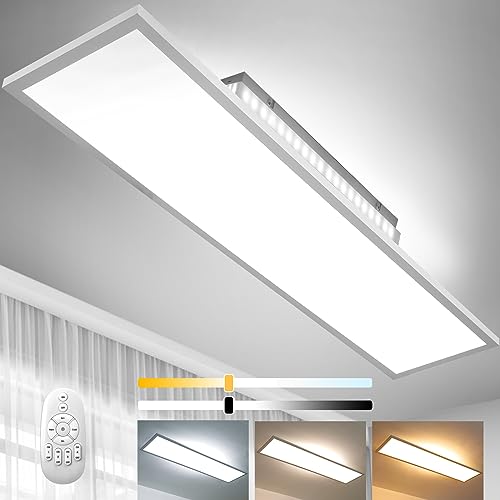 Dimmbare LED Panel 120x30cm Deckenleuchte mit Backlight, 55W Deckenlampe mit Fernbedienung, Tageslichtlampe Warm/Natur/Kaltweiß 2700K-6500K mit Speicherfunktion für Büro Werkstatt Garage Flur Küche von Aimosen