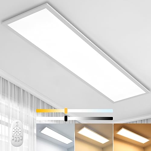 Dimmbar LED Deckenleuchte Panel 100x25 cm mit Fernbedienung, 28W Rechteck Deckenpanel mit Stark Leuchtkraft Licht, 2700K - 6500K Warmweiß Kaltweiß Tageslicht Deckenlampe für Büro Werkstatt Wohnzimmer von Aimosen