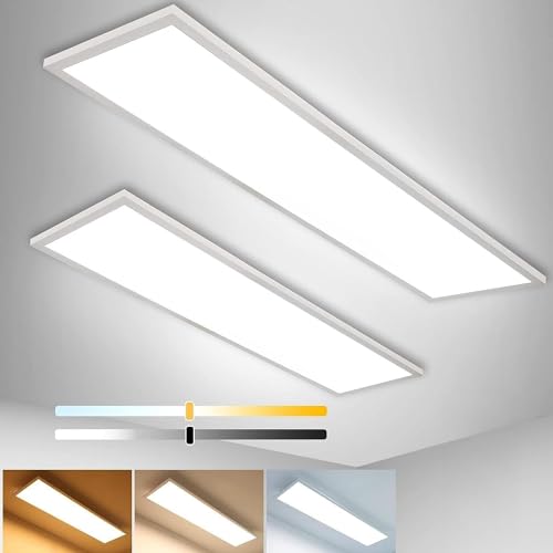 Dimmbar LED Deckenleuchte Panel 120x30 cm mit Fernbedienung, 2 Stück, 40W 3200LM Deckenlampe Starkes Licht, Warm/Natur/Kalt Weiß Licht Ultra Dünne Flach Beleuchtung für Büro Werkstatt Wohnzimmer von Aimosen