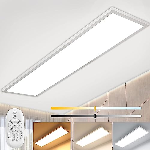 Dimmbar LED Panel Deckenleuchte 120x30 cm mit Fernbedienung, 40W Super Deckenpanel Lampe mit Direkt Stark Leuchtkraft Licht, Warm Natur Kalt Weiß Deckenlampe für Büro Garage Wohnzimmer Werkstatt von Aimosen