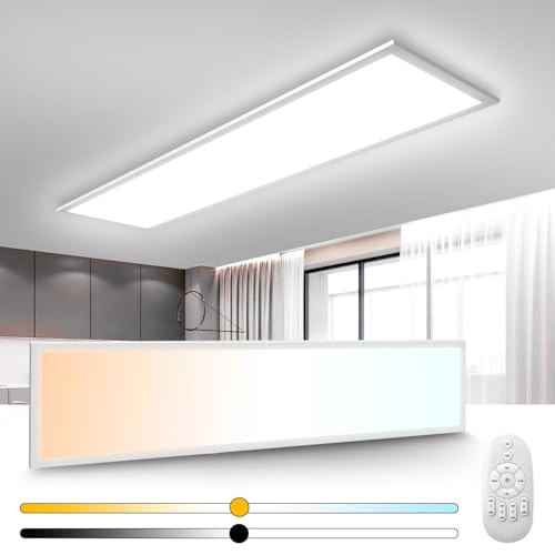 LED Deckenleuchte 100x25 cm, Flach Panel mit Fernbedienung, Dimmbar Lampe, Einstellbare Farbtemperatur (2700K Warmweiß - 6500K Kaltweiß), Beleuchtung in Bad Flur Schlafzimmer Balkon Wohnzimmer Küche K von Aimosen