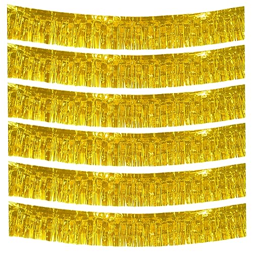 6 Packungen 3 m Folien-Fransen-Girlande, Metallfolie, Lametta-Fransengirlande, Wandbehang, Fransenbanner für Parade, Hochzeit, Weihnachten, Geburtstag, Party, Halloween-Dekor (Gold) von Aimto