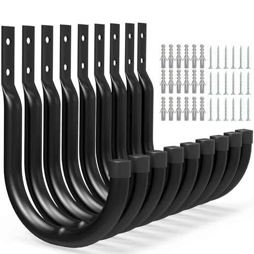 AinDen Wandhaken für Garage, 9er-Set J-Haken, Robuste Haken für Leitern und schwere Lasten (9 Stück, 12 cm x 8,9 cm) von AinDen
