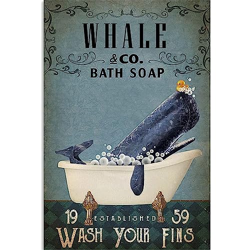 Badezimmer-Wal Retro Metall Blechschild Wal Bad Seife Bubble Poster Vintage Toilette Höhle Bar Zuhause Badezimmer Wanddekoration Schild 20,3 x 30,5 cm von Ainbash