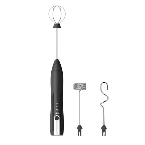 Tragbarer USB Elektrischer Eierschlägel, Wiederaufladbarer Milchaufschäumer Milchaufschäumer Stick mit 3 Geschwindigkeiten, Abnehmbare 3 Aufschäumköpfe, Handheld Eierschäumer für Kaffee Latte von Ainiupi