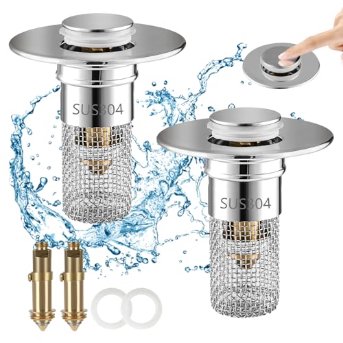 Ainiv 2 Stücke WaschbeckenstöPsel, 304 Edelstahl Pop Up Abflusssieb, WaschbeckenstöPsel für 28-34mm Abfluss Ablauf, Abflussstopfen Waschbecken mit Haarsieb, Abflussstopfen für Bad, Waschbecken, Küche von Ainiv