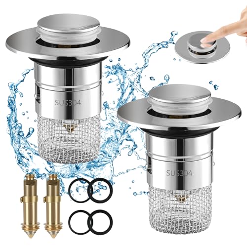 Ainiv 2 Stücke WaschbeckenstöPsel, 304 Edelstahl Pop Up Abflusssieb, WaschbeckenstöPsel für 34-40mm Abfluss Ablauf, Abflussstopfen Waschbecken mit Haarsieb, Abflussstopfen für Bad, Waschbecken, Küche von Ainiv