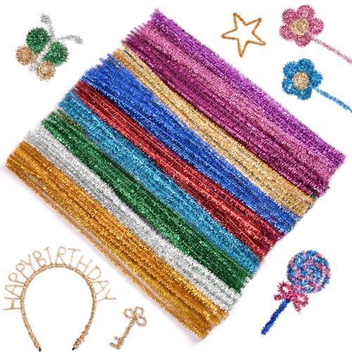 Ainiv 200 Stück Pfeifenputzer Bunt zum Basteln, 10 Farben Inklusive Glitzerdraht, Chenilledraht 30cm - Pfeifenreiniger Bunt zum Basteln - Pipe Cleaner für DIY Projekte von Ainiv