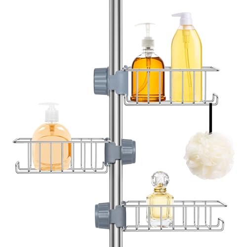 Ainiv 3 Stück Duschablage Ohne Bohren Edelstahl, Duschregal Rostfrei Duschkorb für Duschstange, Shampoo Halterung Duschgelhalter Seifenhalter für Dusche, Schwammhalter Organizer für 18-25mm Stange von Ainiv