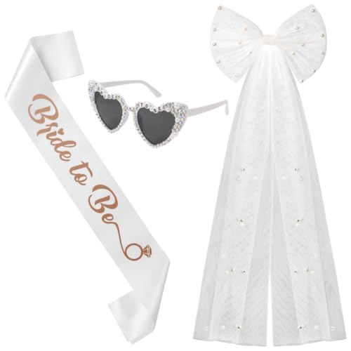 Ainiv 3 Stück JGA Accessoires Frauen, Schleier JGA Weiße, Bride to Be Schärpe, Herz Sonnenbrille Perle, JGA Deko Frauen für Junggesellenabschied Brautparty und Hochzeitsfotografie Ainiv 3 Stück JGA Accessoires Frauen, Schleier JGA Weiße, Bride to Be Schärpe, Herz Sonnenbrille Perle, JGA Deko Frauen für Junggesellenabschied Brautparty und Hochzeitsfotografie von Ainiv