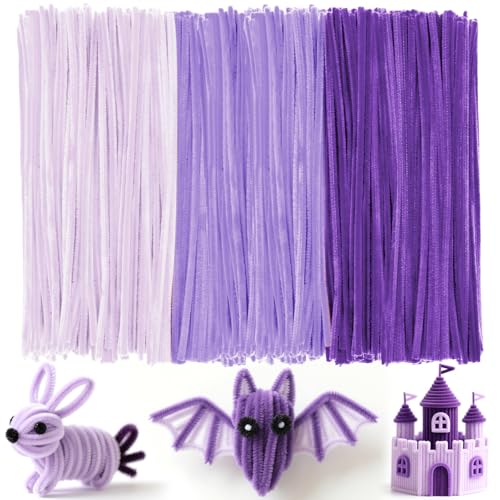 Ainiv 300 Stück Pfeifenreiniger Bunt zum Basteln, Pfeifenreiniger Chenilledraht Lang 30cm X 7mm,Pfeifenputzerdraht für Handwerk Dekorationen, Pipe Cleaner Basteln für DIY Handwerksprojekte,Lila Serie von Ainiv