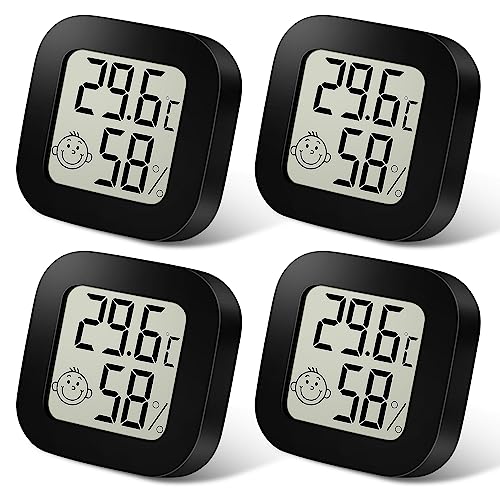 Ainiv Mini LCD Thermometer, 4 Stück Digital Thermometer Innen, Hygrometer Innen, Thermometer Hygrometer, Kabelloses, Luftfeuchtigkeit Meter für Babyzimmer Wohnzimmer Büro Gewächshaus(Schwarz) von Ainiv