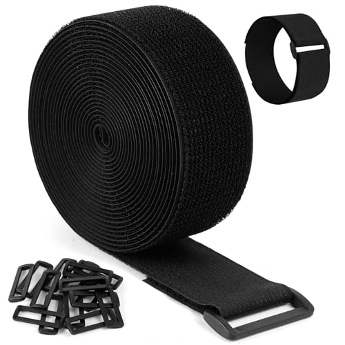 Ainiv 5m Klettband mit 15 Schnalle, Klettverschluss Band, Lang Klettbänder, Wiederverwendbar, Frei Zuschneidbar Klett Kabelbinder, Klettband Rolle Kabel Organizer (Schwarz, 50mm Breit) von Ainiv