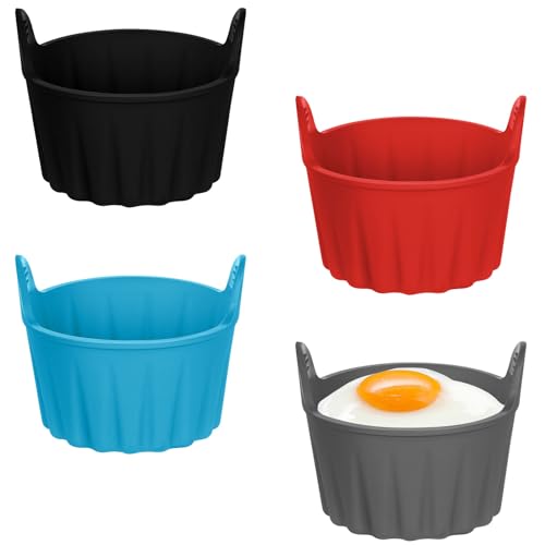 Ainiv Air Fryer Eierformen, 4 Stück Silikon-Luftfritteusen-Eierpochierer, Antihaft Wiederverwendbar Silikon Backform für Kuchen, Eincreme und Pudding Eierkocher, Waffelformen, Luftfritteusen-4 Farben von Ainiv