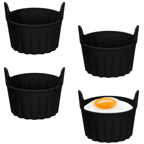 Ainiv Air Fryer Eierformen, 4 Stück Silikon-Luftfritteusen-Eierpochierer, Antihaft Wiederverwendbar Silikon Backform für Kuchen, Eincreme und Pudding Eierkocher, Waffelformen, Luftfritteusen-Schwarz von Ainiv
