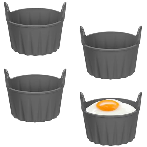 Ainiv Air Fryer Eierformen, 4 Stück Silikon-Luftfritteusen-Eierpochierer, Antihaft Wiederverwendbar Silikon Backform für Kuchen, Eincreme und Pudding Eierkocher, Waffelformen, Luftfritteusen-Grau von Ainiv