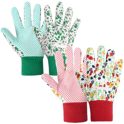 Ainiv Handschuhe für Garten, 2er Set Gartenhandschuhe, Antirutschbeschichtung Arbeitshandschuhe, Einheitsgröße Schutzhandschuhe mit PVC-Punkten und Reißfester Canvas-Stulpe Zum Pflanz Gartenarbeit von Ainiv