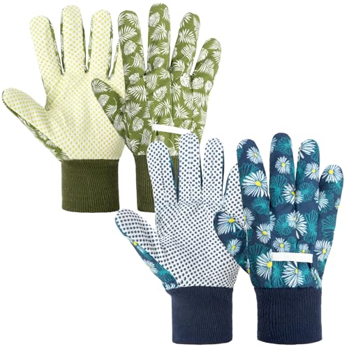 Ainiv Handschuhe für Garten, 2er Set Gartenhandschuhe, Antirutschbeschichtung Arbeitshandschuhe, Einheitsgröße Schutzhandschuhe mit PVC-Punkten und Reißfester Canvas-Stulpe Zum Pflanz Gartenarbeit von Ainiv