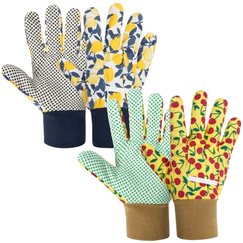 Ainiv Handschuhe für Garten, 2er Set Gartenhandschuhe, Antirutschbeschichtung Arbeitshandschuhe, Einheitsgröße Schutzhandschuhe mit PVC-Punkten und Reißfester Canvas-Stulpe Zum Pflanz Gartenarbeit von Ainiv