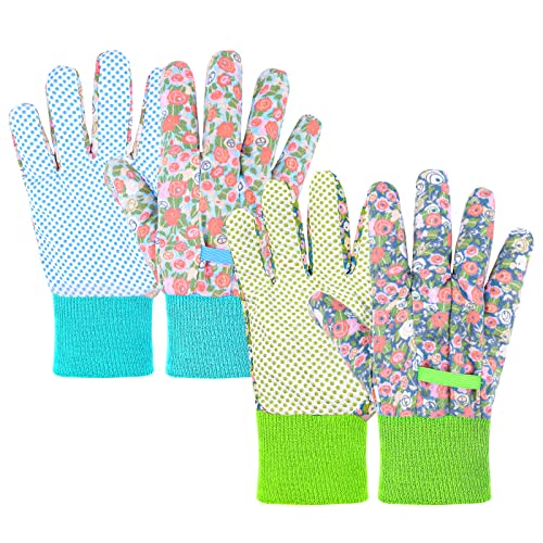 Ainiv Handschuhe für Garten, 2er Set Gartenhandschuhe, Antirutschbeschichtung Arbeitshandschuhe, Einheitsgröße Arbeitshandschuhe mit PVC-Punkten und reißfester Canvas-Stulpe Zum pflanz & Gartenarbeit von Ainiv