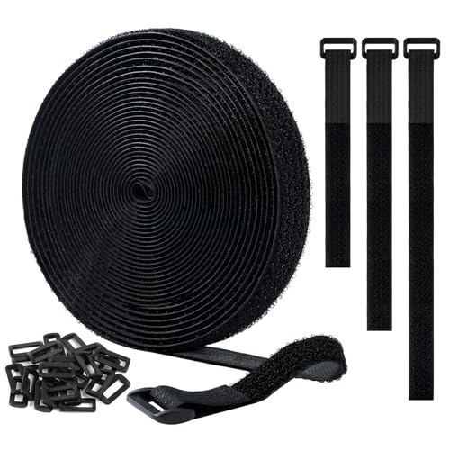 Ainiv Klettband 5m mit 25 Schnalle, Klettverschluss Band, Lang Wiederverwendbar, Frei Zuschneidbar Kabelbinder, Rolle Kabel Organizer (Schwarz, 25mm Breit) von Ainiv